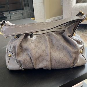 Unique Leather Gucci Bag (Monogrammed G)- Grey/Taupe (Almost New)